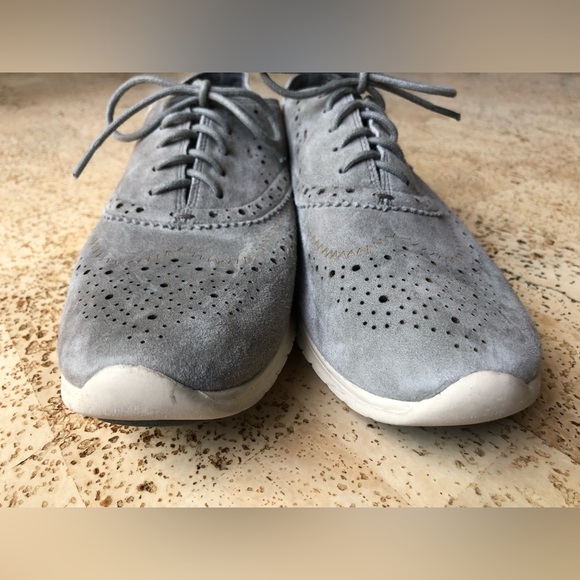 COLE HAAN Zero Grand Wingtip Oxfords In Ironstone Suede-Optic White Size 9.5 - Picture 7 of 8